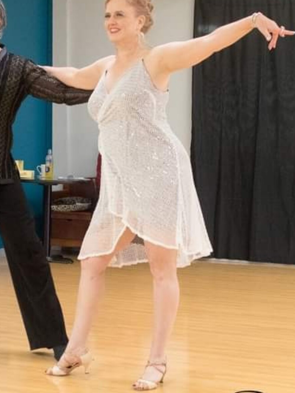 Silver Slip Tulip Dress White Mesh Overlay Built in Bodysuit Dance Dress